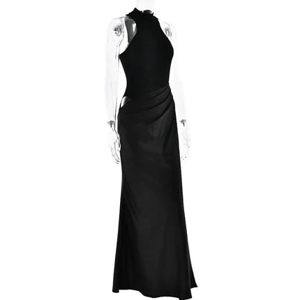 Elegant Satin Maxi Dress – Designed with alluring hollow-out details