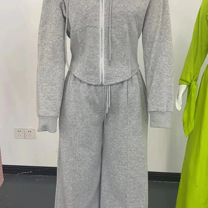 Women’s Casual 2-Piece Matching Set –Wide-Leg Elastic Waist Pants, Comfortable Tracksuit Jogger