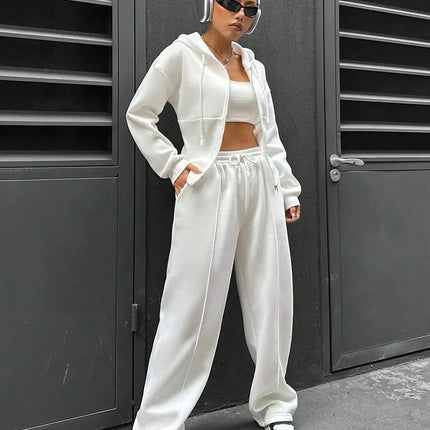 Women’s Casual 2-Piece Matching Set –Wide-Leg Elastic Waist Pants, Comfortable Tracksuit Jogger