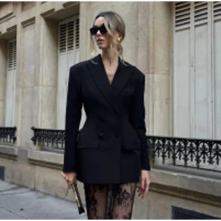 Elegant Women’s Blazer & Skirt Set – Slim Jacket & Sheer Lace Pants, Spring 2025 Party