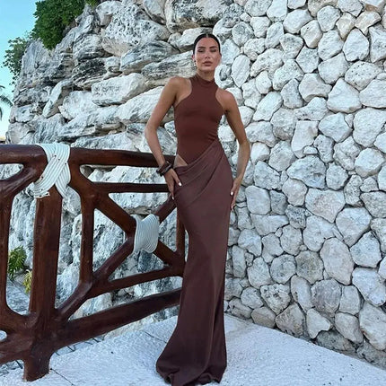 Elegant Satin Maxi Dress – Designed with alluring hollow-out details