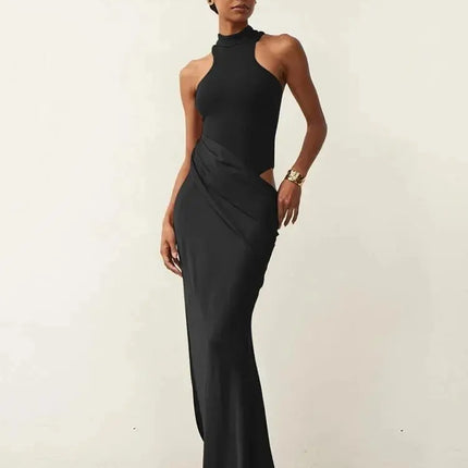 Elegant Satin Maxi Dress – Designed with alluring hollow-out details