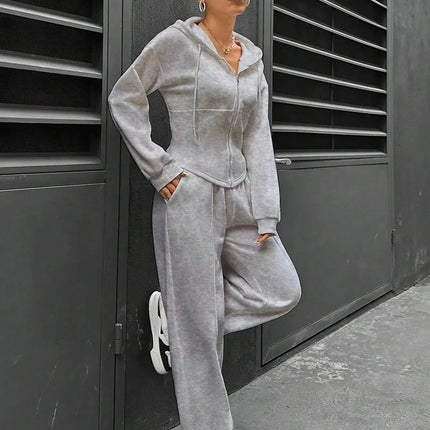 Women’s Casual 2-Piece Matching Set –Wide-Leg Elastic Waist Pants, Comfortable Tracksuit Jogger