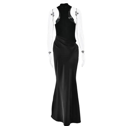 Elegant Satin Maxi Dress – Designed with alluring hollow-out details