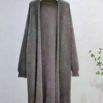 Women’s Autumn/Winter Cardigan – Knee-Length Thick Knit Faux Mink Fleece Sweater Coat