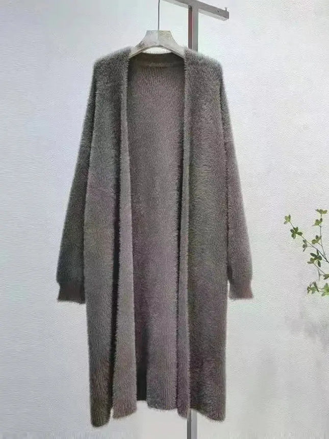 Women’s Autumn/Winter Cardigan – Knee-Length Thick Knit Faux Mink Fleece Sweater Coat