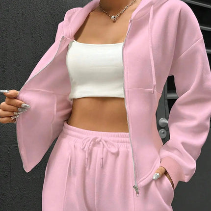 Women’s Casual 2-Piece Matching Set –Wide-Leg Elastic Waist Pants, Comfortable Tracksuit Jogger