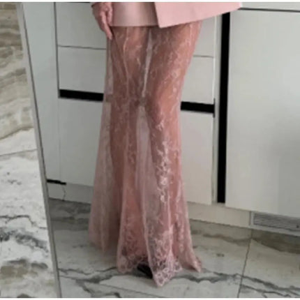 Elegant Women’s Blazer & Skirt Set – Slim Jacket & Sheer Lace Pants, Spring 2025 Party