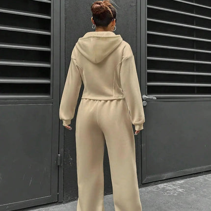 Women’s Casual 2-Piece Matching Set –Wide-Leg Elastic Waist Pants, Comfortable Tracksuit Jogger