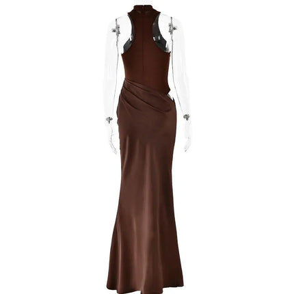 Elegant Satin Maxi Dress – Designed with alluring hollow-out details